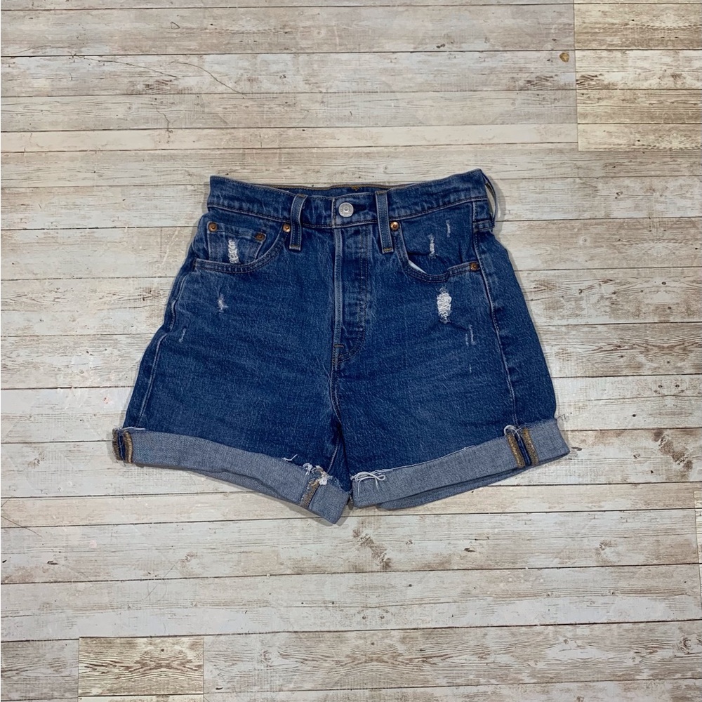 Levi's Dark Blue Rolled Hem Denim Shorts